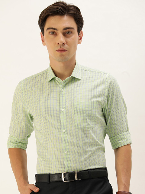 

Peter England Men Green & Blue Slim Fit Checked Formal Shirt