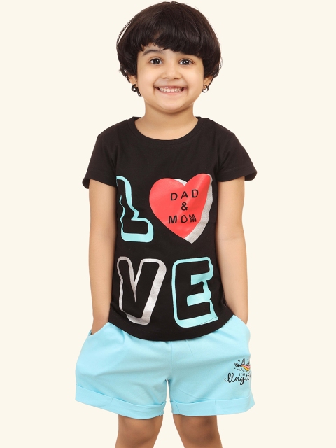

minnow Girls Black & Blue Printed Night suit