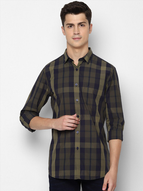 

Allen Solly Men Olive Green Slim Fit Checked Casual Shirt