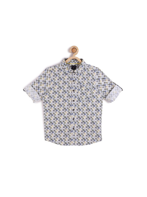 

Allen Solly Junior Boys Cream-Coloured Slim Fit Printed Casual Shirt