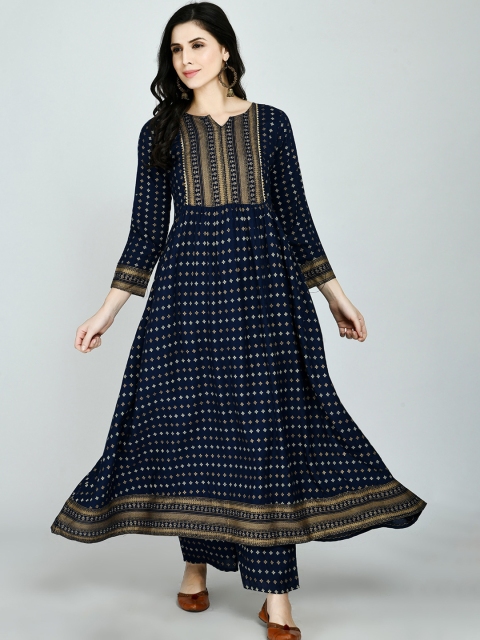 

KALINI Women Blue Ethnic Motifs Embroidered Gotta Patti Kurta with Churidar & With Dupatta