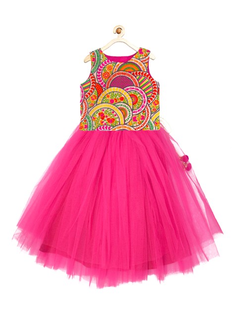 

A.T.U.N All Things Uber Nice Girls Magenta Embroidered Net Lehenga Choli with Dupatta