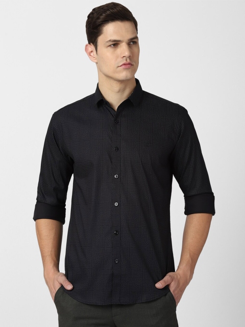 

V Dot Men Black Slim Fit Casual Shirt