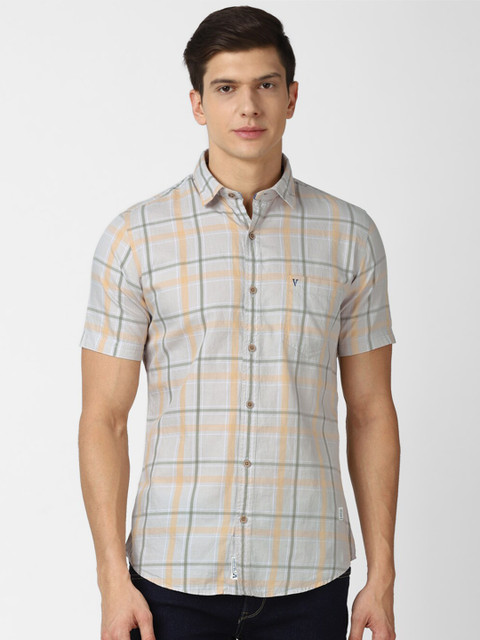 

VAN HEUSEN DENIM LABS Men Grey Slim Fit Checked Casual Shirt