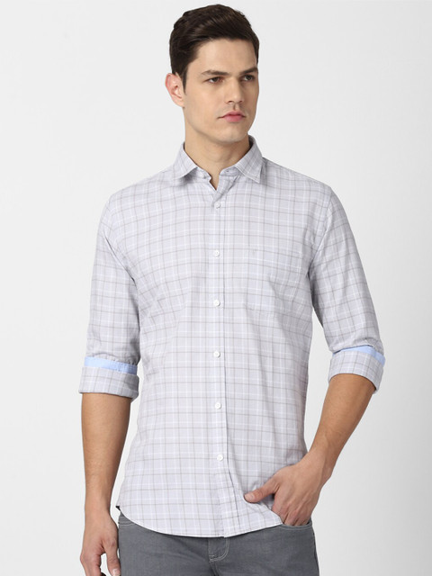 

Van Heusen Sport Men Grey Slim Fit Grid Tattersall Checks Checked Casual Shirt