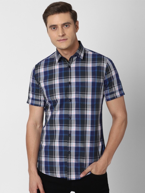 

Van Heusen Sport Men Navy Blue Slim Fit Tartan Checks Checked Casual Shirt