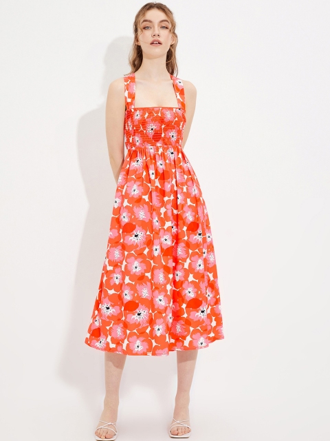 

URBANIC Red Floral Midi Dress