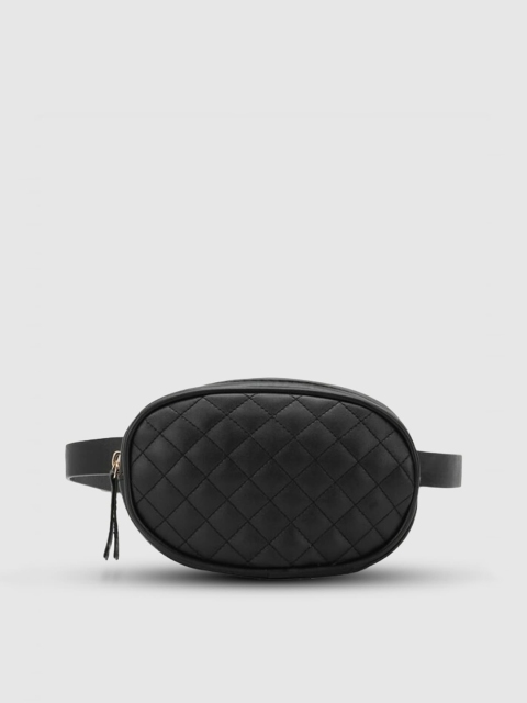 

LYKKEIN Black Solid Quilted Detail Bum Waist Pouch