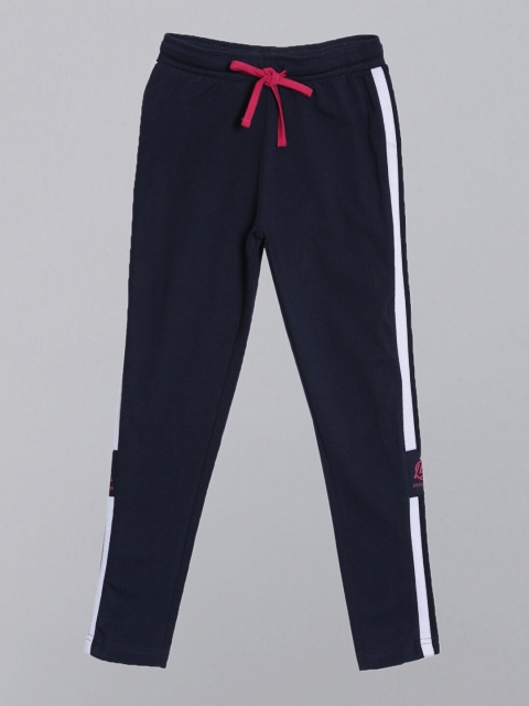 

3PIN Girls Navy Blue Solid Regular Cotton Track Pants