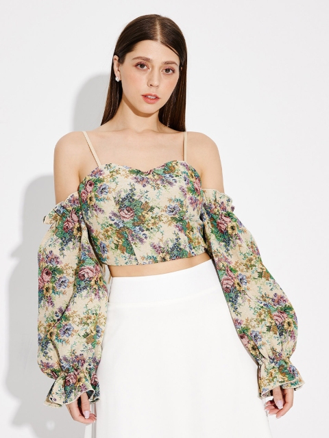 

URBANIC Multicoloured & cultured Floral Print Off-Shoulder Bardot Top, Multi
