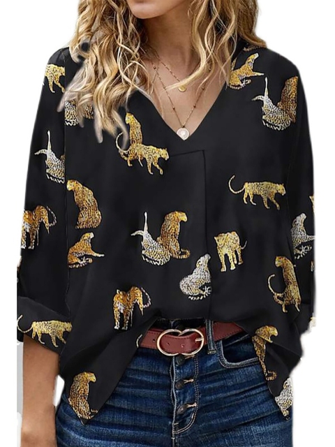 

URBANIC Black Floral Print Extended Sleeves Top