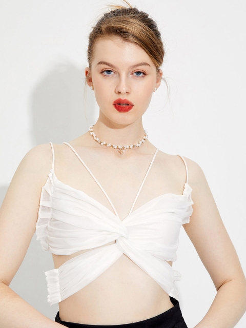 

URBANIC White & white alyssum Bralette Crop Top