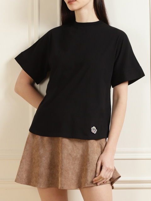 

Ted Baker Women Black Solid Round Neck Cotton Regular T-shirt