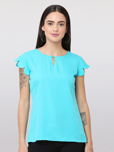 

The Label Bar Blue & lotion blue Keyhole Neck Crepe Top