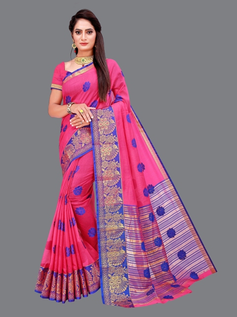 

SHAIBO SAREE Pink & Blue Woven Design Zari Saree