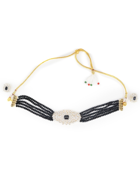 

CARDINAL Gold-Toned Black Stone-Studded Jewellery Set