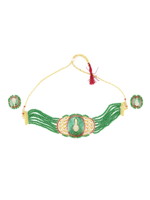 

CARDINAL Green-Coloured White Kundan Studded Jewellery Set