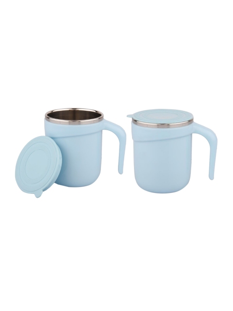 

SUGAR Set of 2 Blue & Silver Solid Stainless Steel Coffee Mug Set