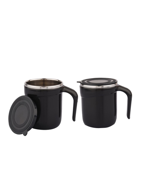 

SUGAR Set of 2 Black & Silver Solid Stainless Steel Coffee Mug Set