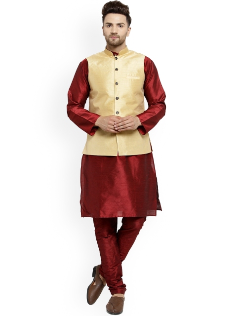 

Benstoke Men Maroon Layered Kurta with Churidar