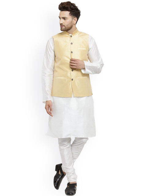 

Benstoke Men White Layered Kurta with Pyjamas