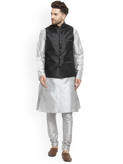 

Benstoke Men Grey Layered Kurta with Churidar