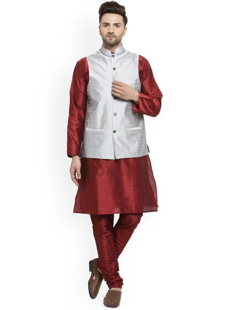 

Benstoke Men Maroon Layered Kurta with Churidar