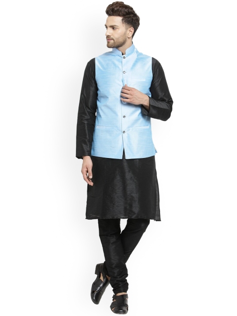 

Benstoke Men Black Layered Kurta with Churidar