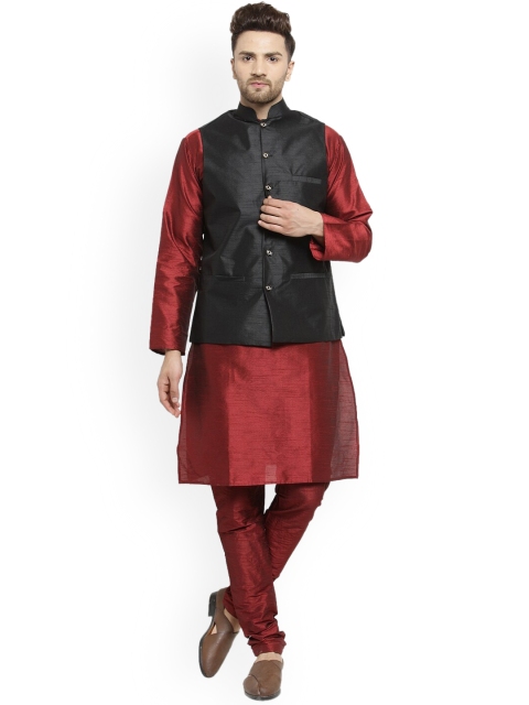 

Benstoke Men Maroon Layered Kurta with Pyjamas