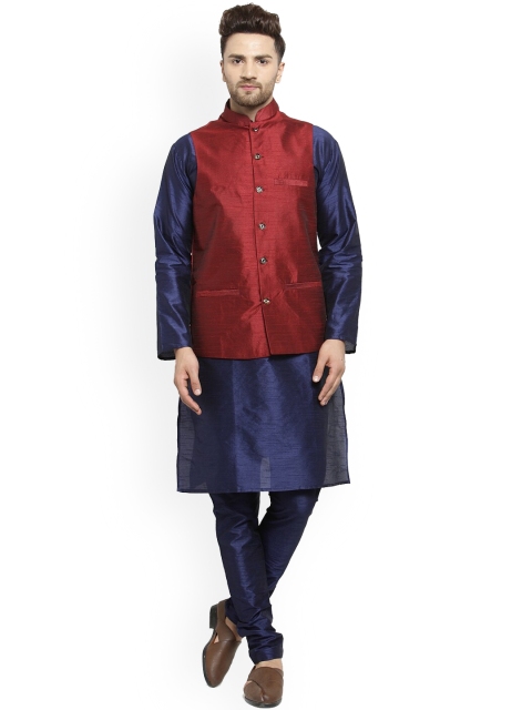 

Benstoke Men Navy Blue Layered Kurta with Pyjamas