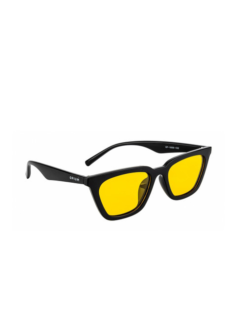 

OPIUM Women Yellow Lens & Black Cateye Sunglasses with Polarised and UV Protected Lens