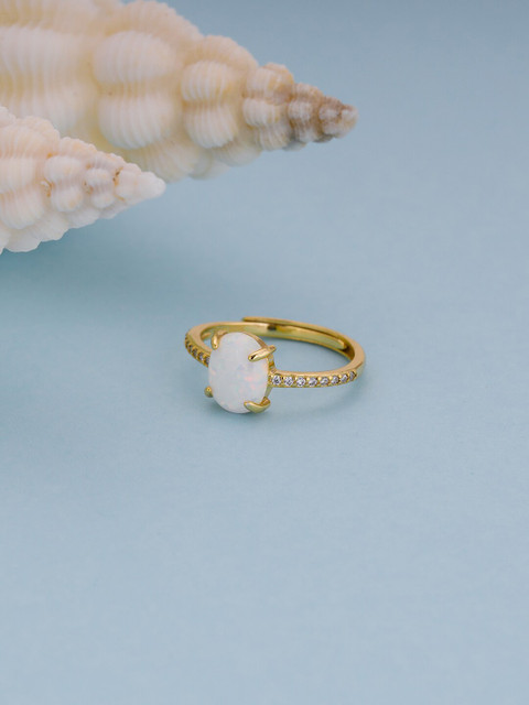 

GIVA Gold-Plated Sterling Silver White CZ Studded Adjustable Finger Ring
