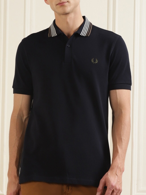 

Fred Perry Men Navy Blue Polo Collar Applique T-shirt