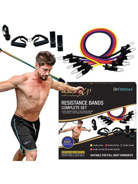 

MUSCLEXP Set of 5 Solid Resistance Band Sports Accessories, Black