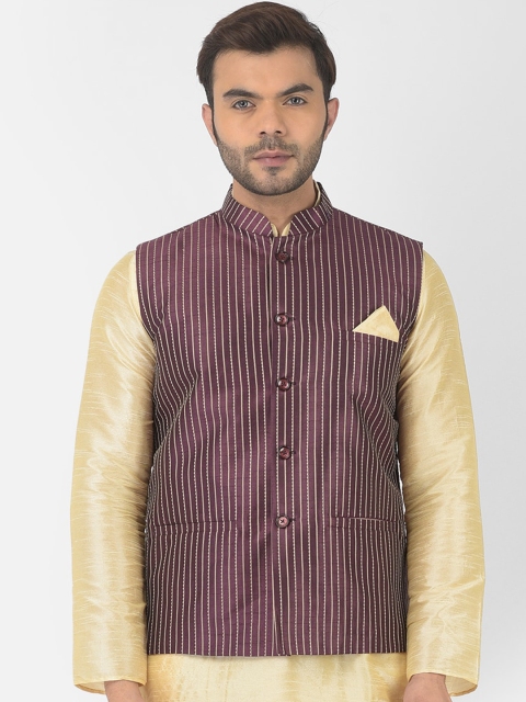 

DEYANN Men Maroon Jacquard Silk Woven Design Nehru Jacket