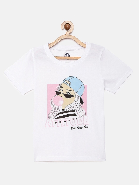 

YK Girls White Girl Illustration Printed T-shirt