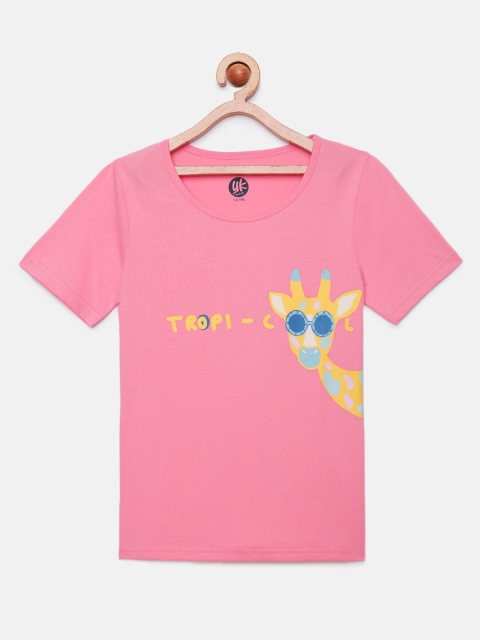 

YK Girls Pink Tropical Giraffe Printed Cotton T-shirt