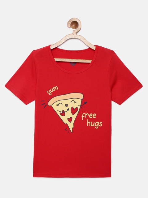 

YK Girls Red Pizza Printed Cotton T-shirt