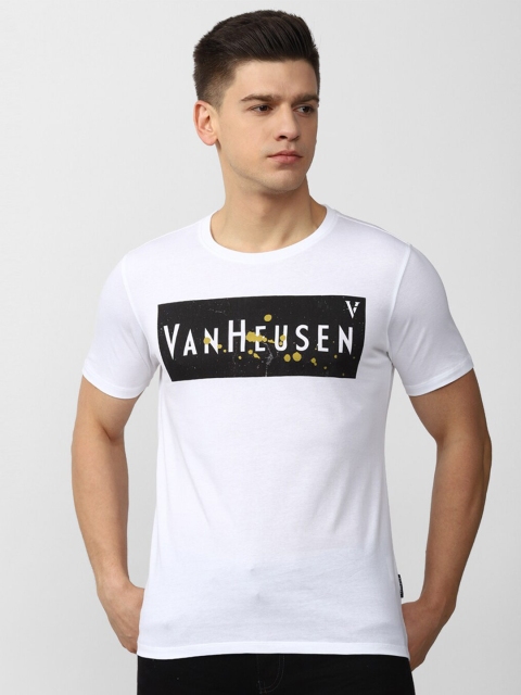 

V Dot Men White Typography Printed Raw Edge Slim Fit T-shirt