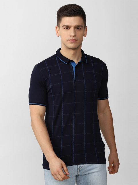 

V Dot Men Navy Blue & french middle red purple Checked Polo Collar Slim Fit T-shirt