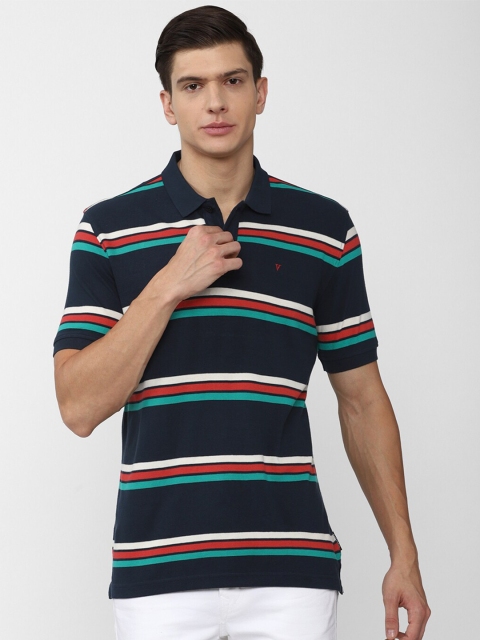 

Van Heusen Sport Men Navy Blue Striped Polo Collar Applique T-shirt