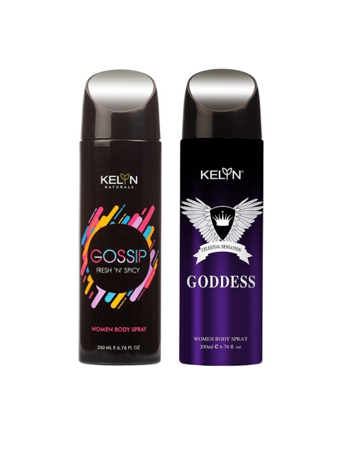 

KELYN Women Set of 2 Black Gossip Body Spray 400 ml & Purple Goddess Body Spray 400 ml