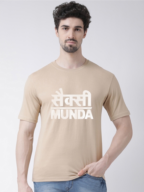 

Friskers Men Beige Typography Printed Applique T-shirt
