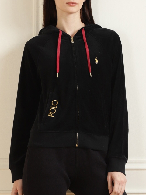 

Polo Ralph Lauren Women Black Logo Printed Hooded Sweatshirt