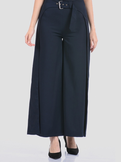 

Madame Women Navy Blue Smart Loose Fit Easy Wash Trousers