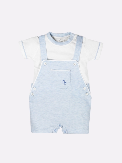 

BABY GO Infant Boys Blue & White Solid Pure Cotton Dungaree With T-Shirt