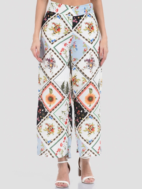 

Madame Women White Ethnic Motifs Printed Straight Fit Trousers