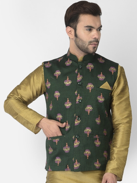 

DEYANN Men Green Printed Nehru Jackets