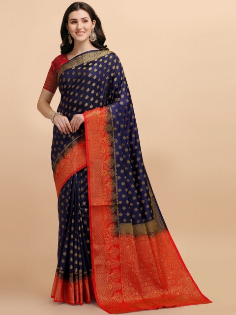 

Wuxi Navy Blue & Red Woven Design Pure Silk Banarasi Saree