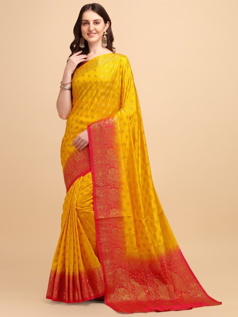 

Wuxi Yellow & Red Woven Design Zari Pure Silk Banarasi Saree
